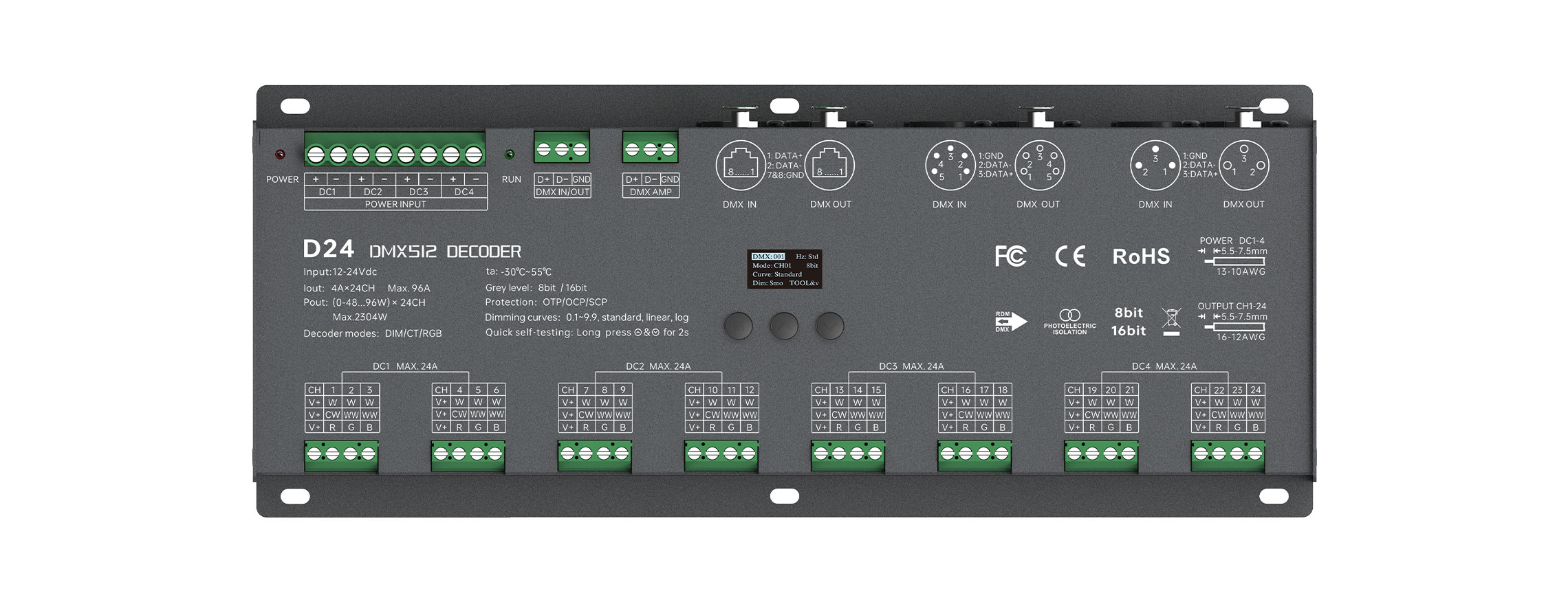 12-24VDC 24CHx4A CV DMX512/RDM Decoder D24