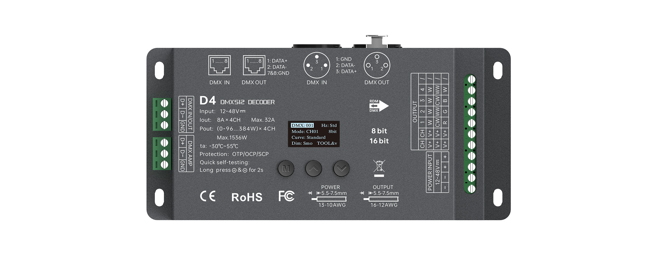 12-48VDC 4CHx8A CV DMX512/RDM Decoder D4