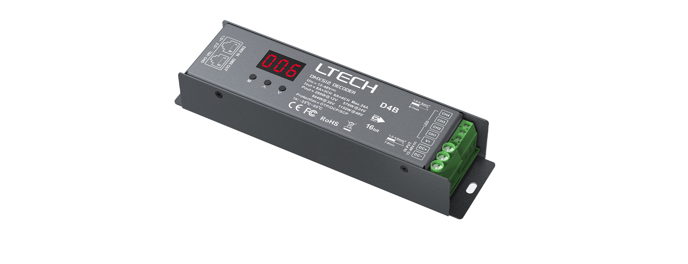 4CH CV DMX/RDM Decoder D4B（RJ45 DMX interfaces）