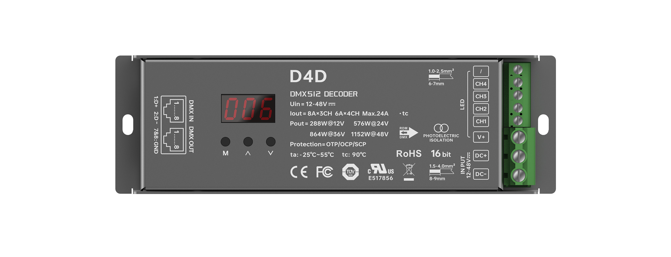 4CH CV DMX/RDM Decoder Max D4D（RJ45 DMX interfaces）