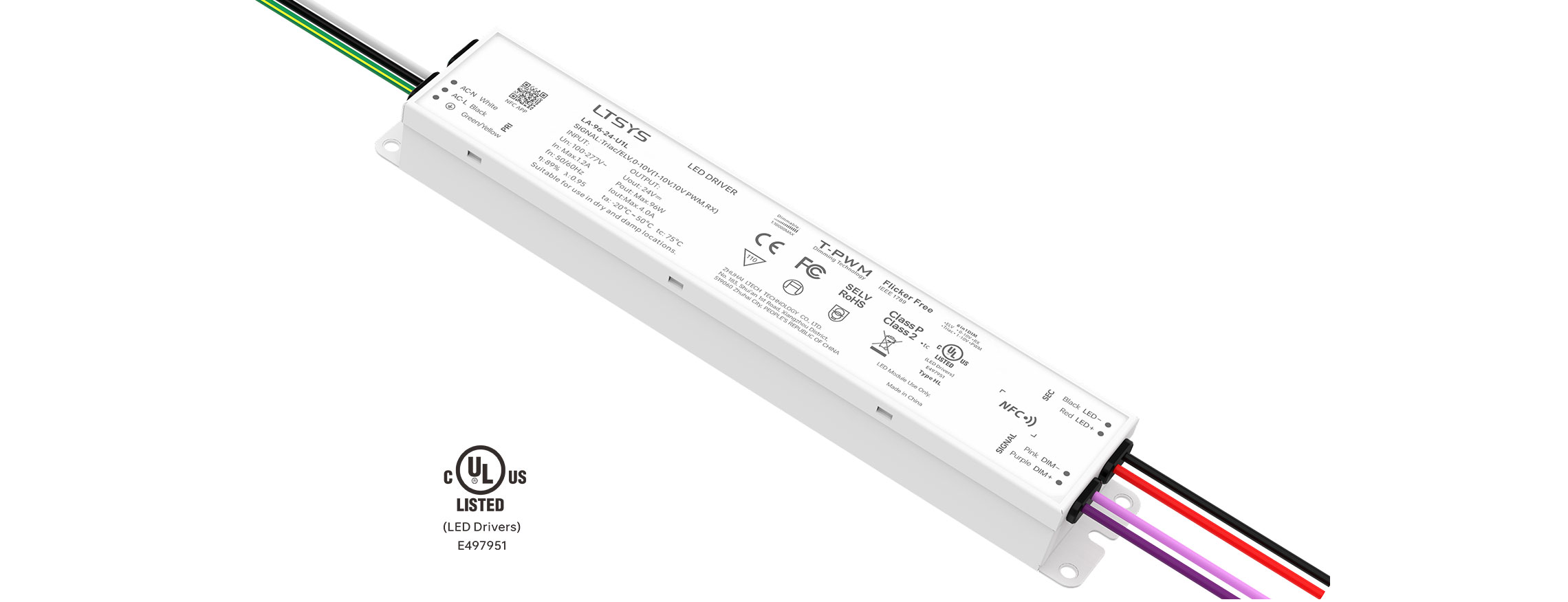 96W  24V UL Certification NFC CV Triac/0-10V LED driver LA-96-24-U1L