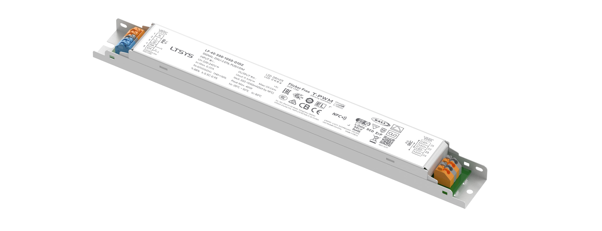 40W 300-1050mA NFC DALI-2 DT6 CC Linear Intelligent Driver LF-40-300-1050-G1D2 (Built-in)