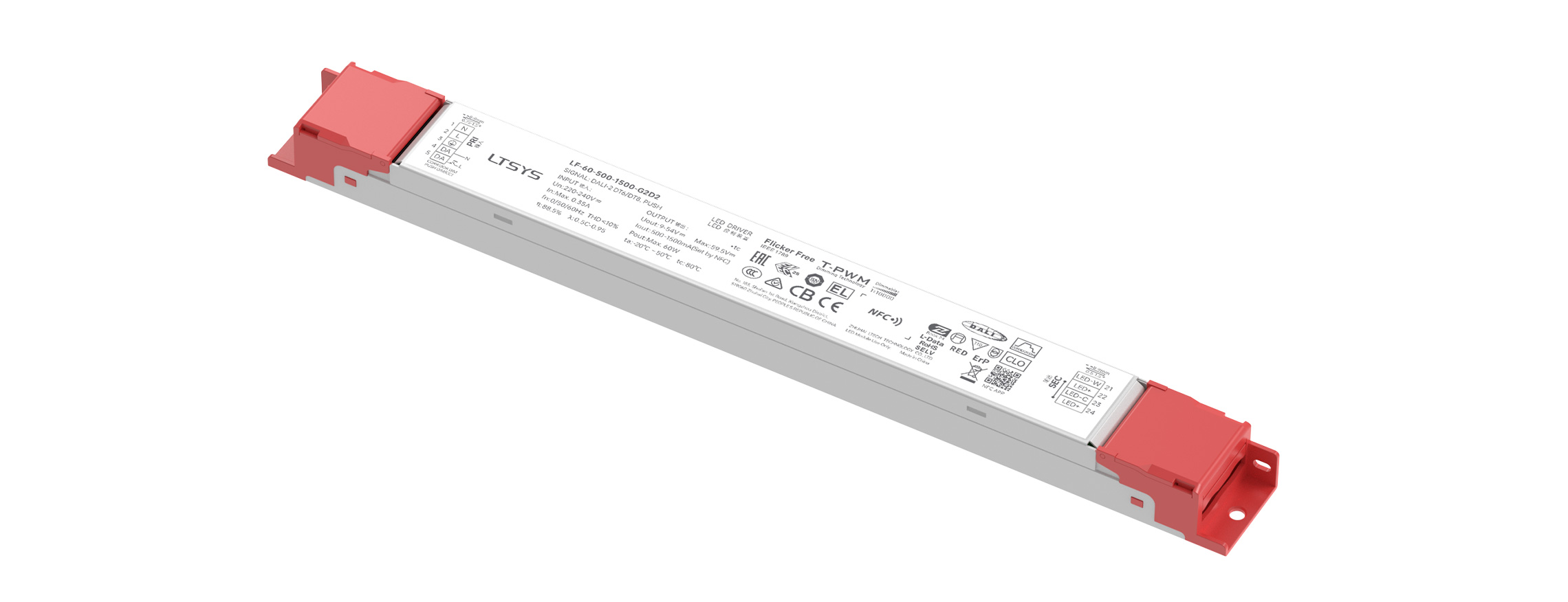 60W 500-1500mA NFC DALI-2 DT6/DT8  CC Linear tunable white Driver LF-60-500-1500-G2D2 (External)