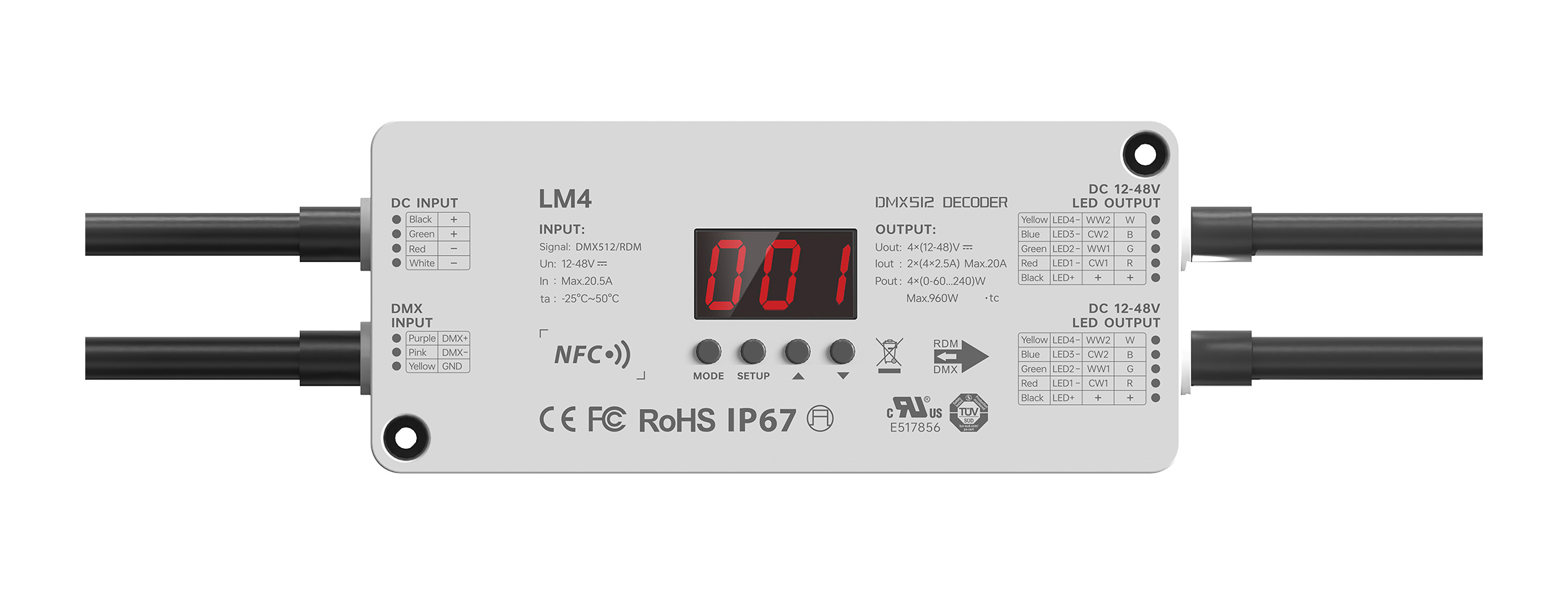 4CH NFC Waterproof DMX/RDM LED  Constant Voltage Decoder LM4