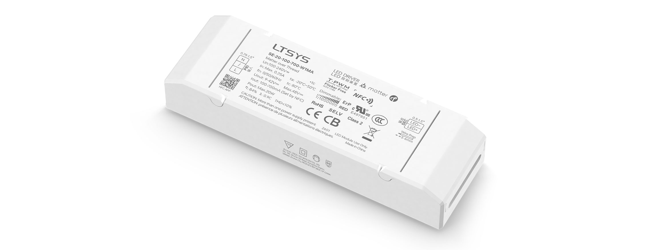 20W 100-700mA NFC CC Matter LED Driver SE-20-100-700-W1MA