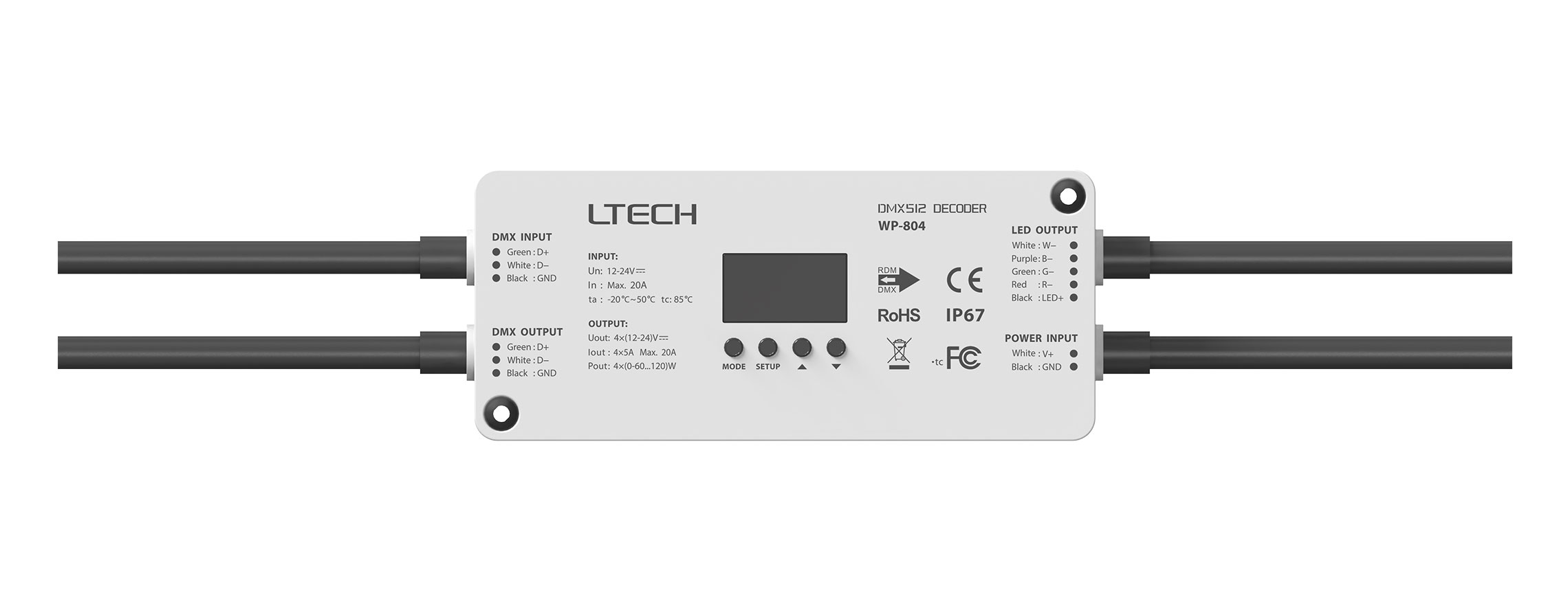 Waterproof DMX/RDM CV Decoder WP-804 (For low voltage LED strips)