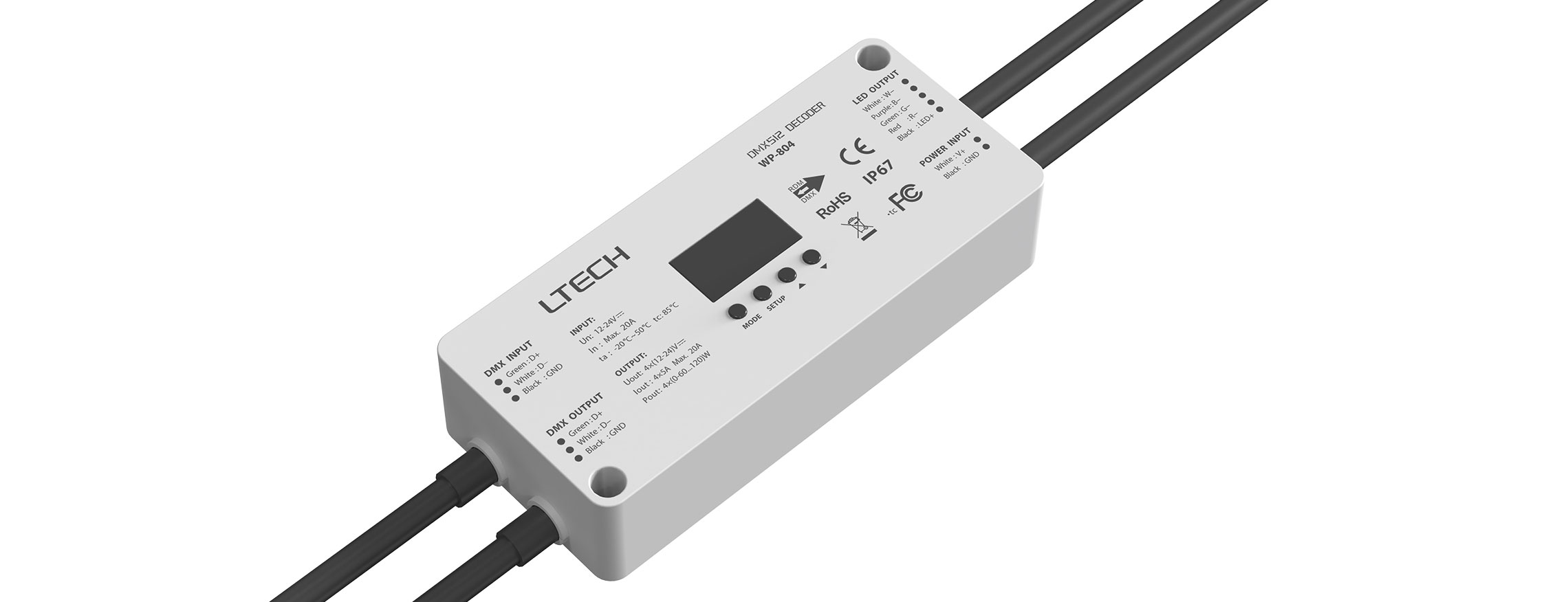 Waterproof DMX/RDM CV Decoder WP-804 (For low voltage LED strips)